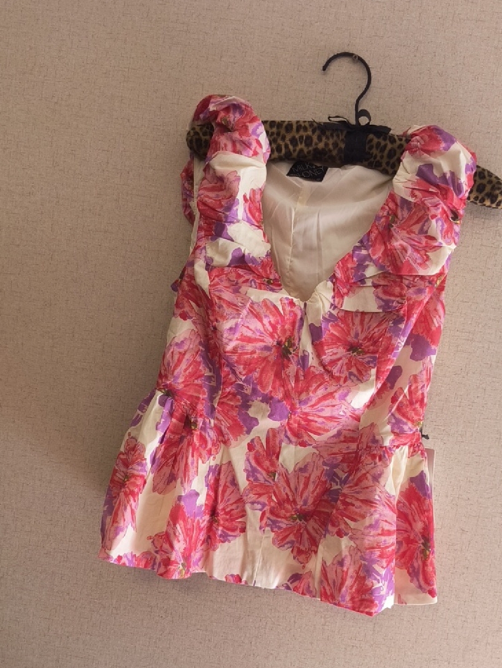 Floral V-Neck Peplum Top in Pink & Purple